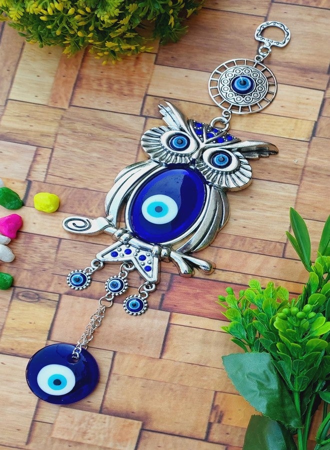 ARTISKRITI Metal Evil Eye Hanging Owl Nazar Battu for Home Entrance Door Decoration, Big Size, Housewarming Gifts, Blue - Image 4